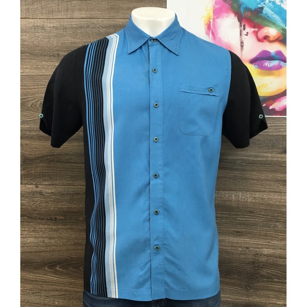 Nat Nast Shirt Men's Size M Blue 100% Silk Button Up Short Sleeve Hawaiian Beach